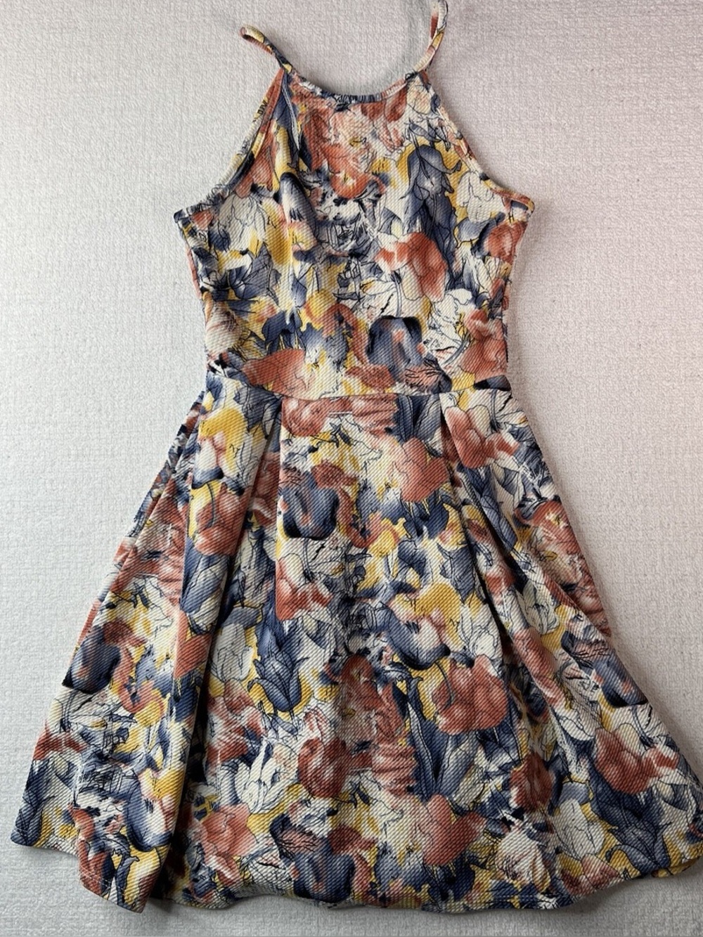 Soprano Watercolor Floral Halter Skater Mini Dress Size Large
